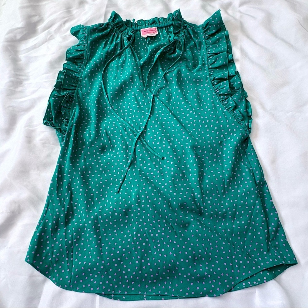 Kate Spade XS Green Sleeveless Ruffled Blouse
